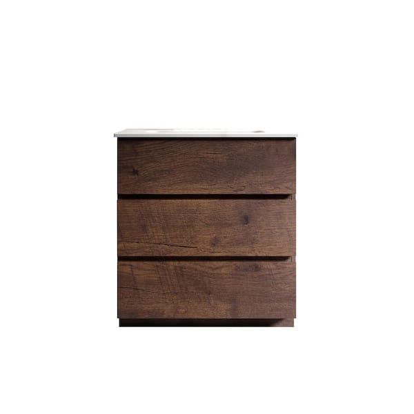 30 in. W Single Sink Freestanding Bath Vanity in Walnut with White Ceramic Top Unassembled