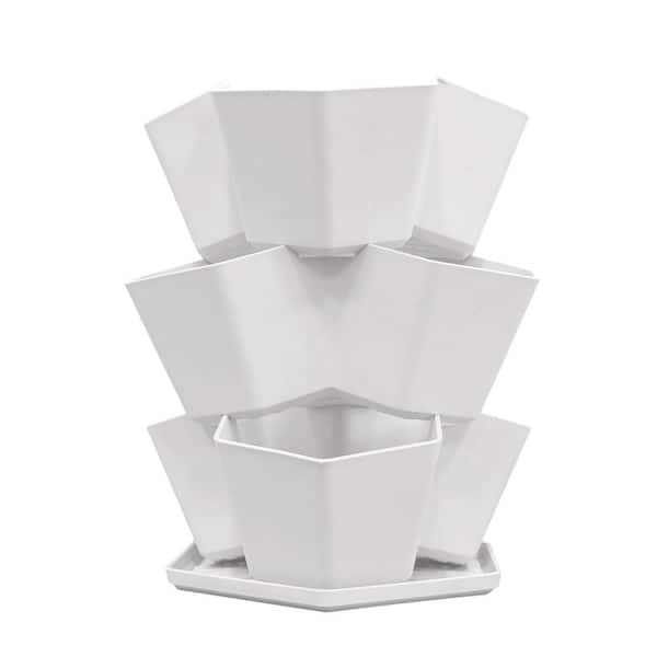 13 in. x 11 in. 3-Tier Stackable Planter in Eggshell