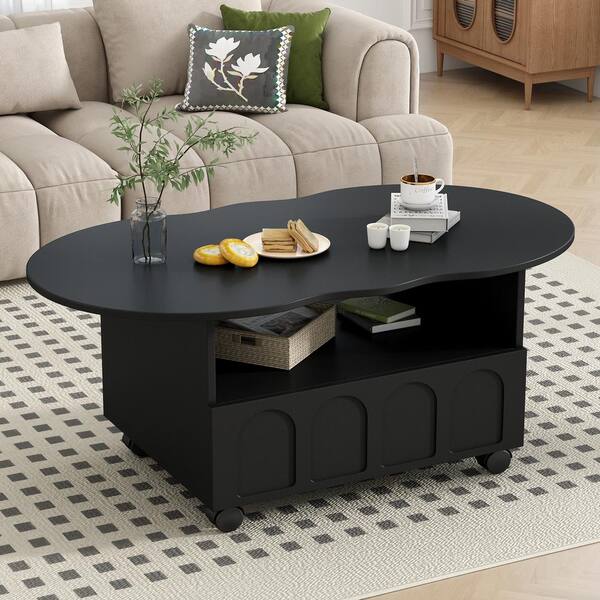 23.6 in. Black Specialty Wood Coffee Table Side Table with 2