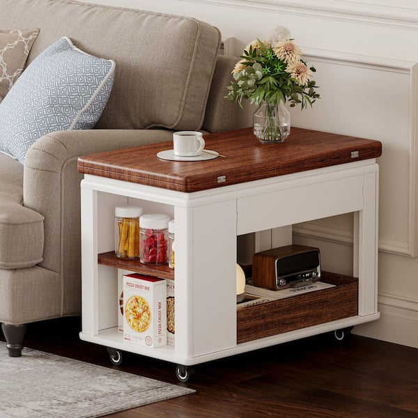 Harper & Bright Designs 27.6 in. White and Walnut Rectangle Wood