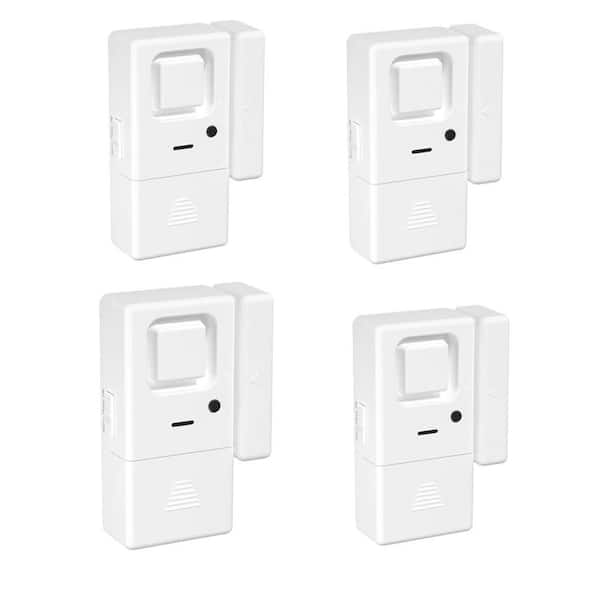 Vrbgify Wireless Plug-In Door Window Alarms Adjustable Volume Chime/Alarm Door Window Alarm Sensor Home Security, White (4-Pack)