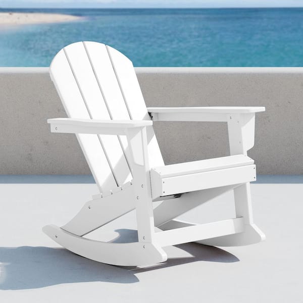 Laguna Fade Resistant Outdoor Patio HDPE Poly Plastic Adirondack Porch Rocking Chair in White