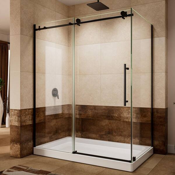 56-60 in. W x 36 in. D x 72 in. H Modern Semi-Frameless Corner Sliding Shower Door Enclosure in Matte Black Clear Glass