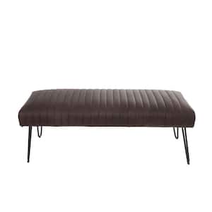 Dark Brown Upholstered Bedroom Bench with Linear Tufted Panels and Black Metal Hairpin Legs 18 in. x 47 in. x 17 in.