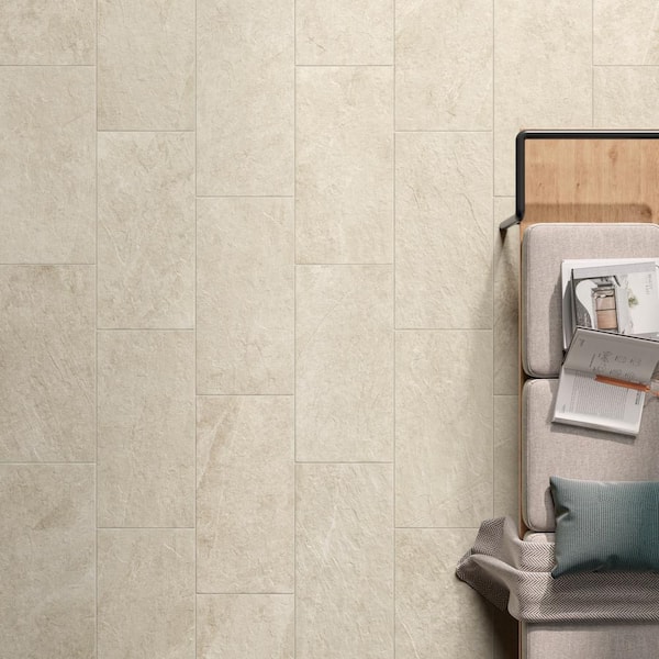 Slate Ivory 12 in. x 24 in. Stone Look Porcelain Floor and Wall Tile (13.56 sq. ft. /Case)