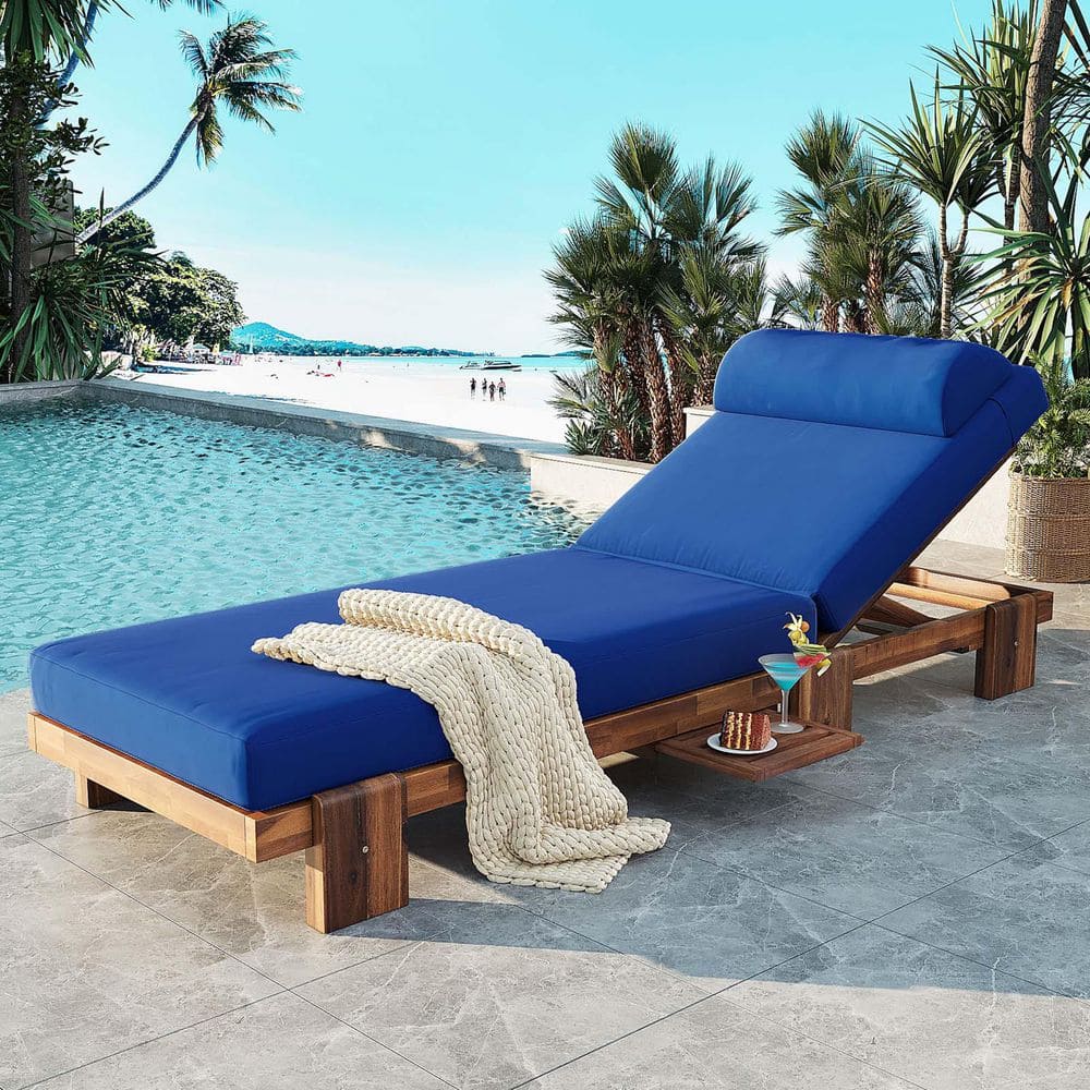 Acacia Wood Outdoor Chaise Lounge Patio Sun Lounger Pool Lounge