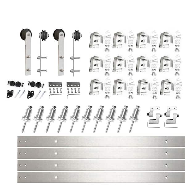 HOMACER 15 ft./180 in. Brushed Nickel Double Track Bypass U-Shape Sliding Barn Door Hardware Kit - Straight Design Roller