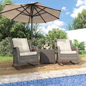 2-Pack Wicker Outdoor Rocking Chair Lounge Chair Patio with Cushion