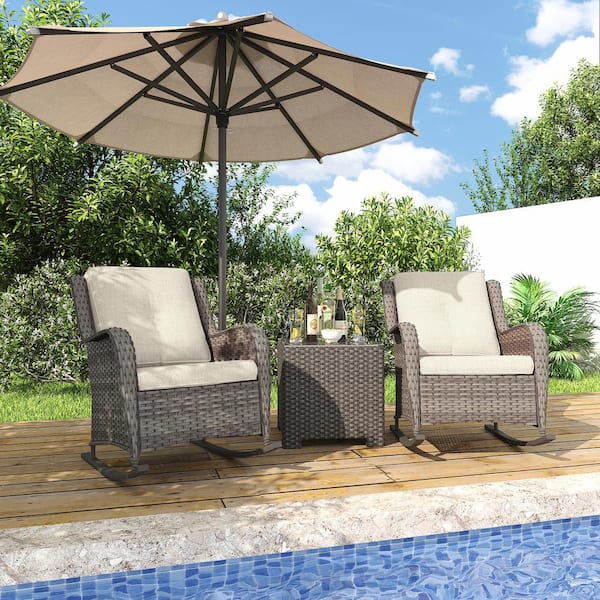 INMITOM 2-Pack Wicker Outdoor Rocking Chair Lounge Chair Patio with Cushion