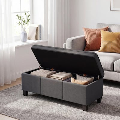 47 in. Dark Gray Fabric Rectangular Storage Ottoman with Cushion, Entryway Bench for Bedroom, Living Room