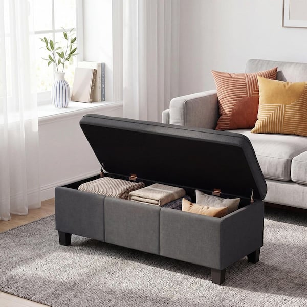 47 in. Dark Gray Fabric Rectangular Storage Ottoman with Cushion, Entryway Bench for Bedroom, Living Room