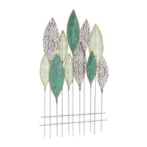 Metal Green Tall Cut-Out Leaf Wall Decor with Intricate Laser Cut Designs