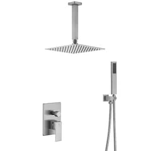 2-Spray Patterns with 2.5 GPM 10 in. Ceiling Mount Dual Shower Heads with Rough-In Valve in Brushed Nickel