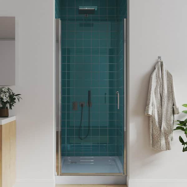 32 to 33-1/4 in. W x 72 in. H Pivot Swing Frameless Shower Door in Chrome with Clear Glass
