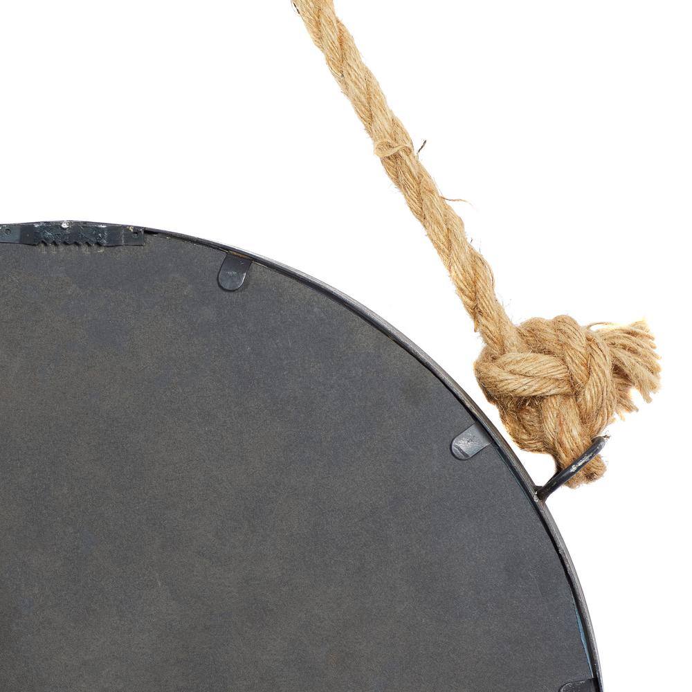 Brown Round Metal Wall Mirrors with Jute Rope Set