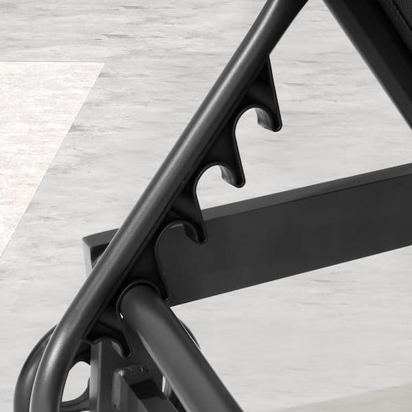 Outdoor Aluminum Adjustable Patio Chaise Lounge Chair Recliner wtih Wheels in Black (Set of 2)