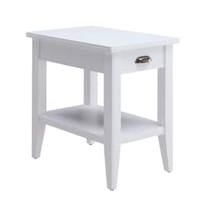Laurent Collection 16 in. W x 24 in. H White Wood Chairside Table with Drawer and Shelf