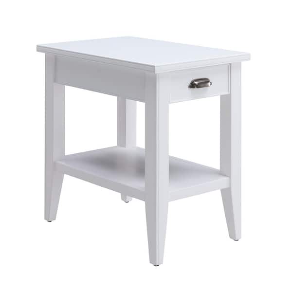 Leick Home Laurent Collection 16 in. W x 24 in. H White Wood Chairside Table with Drawer and Shelf