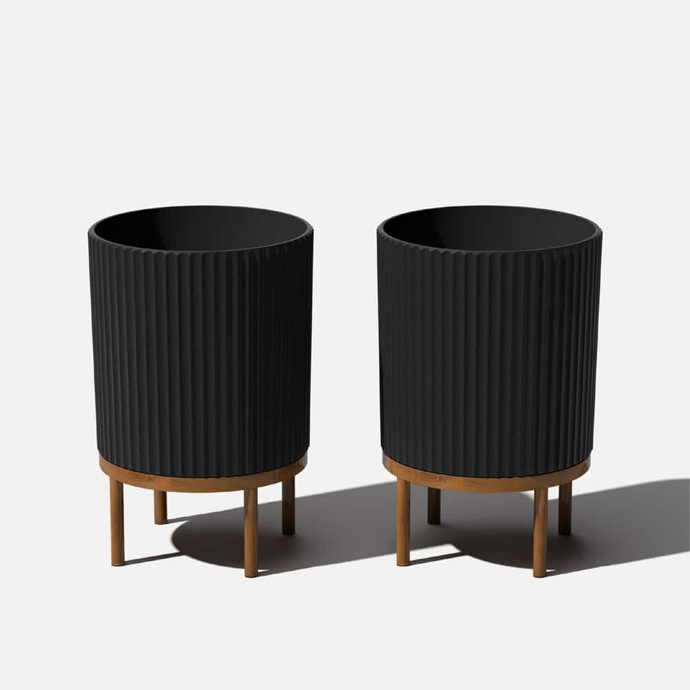 Veradek Demi 16 in. Raised with Stand Round Black Plastic Planter with