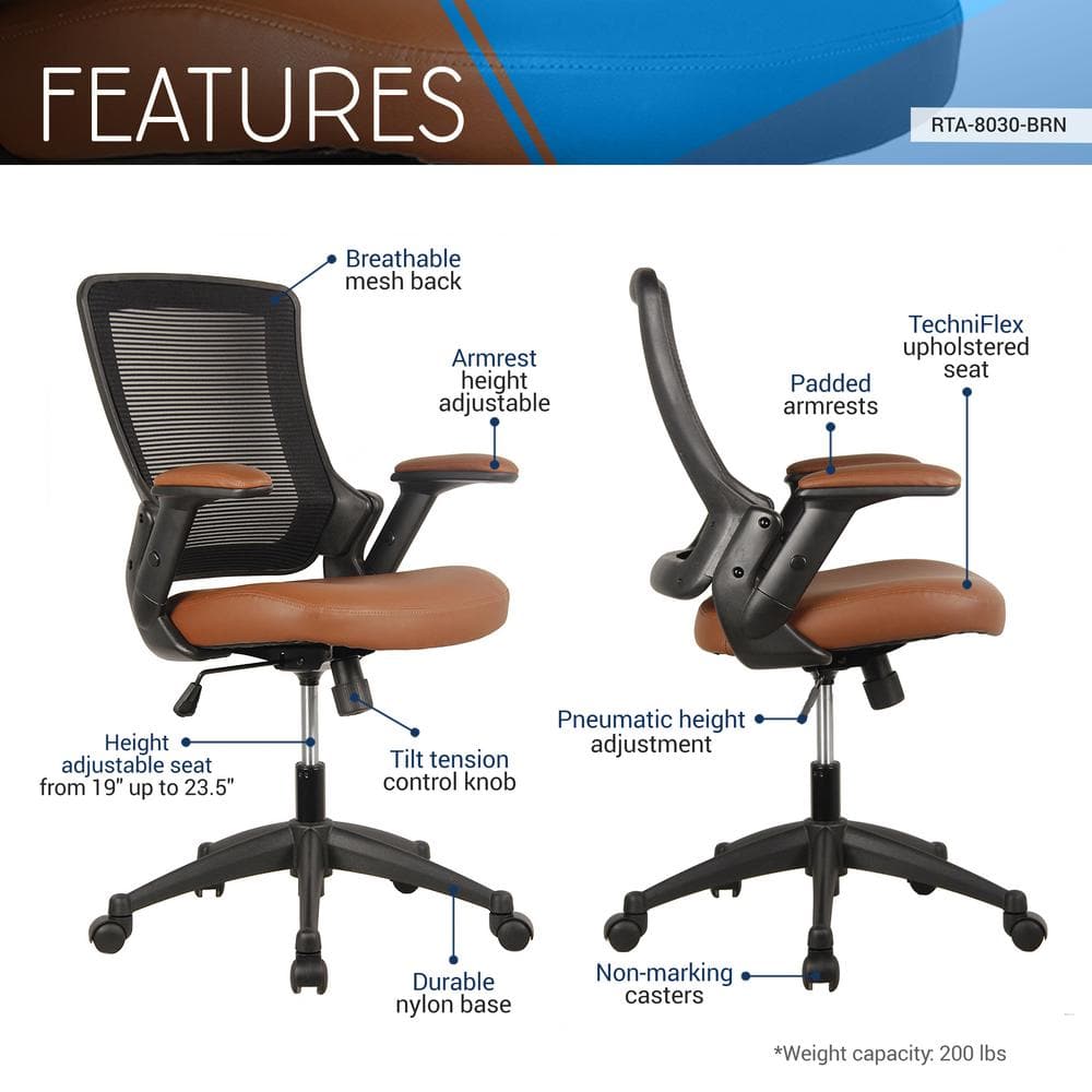 Brown Mesh and Leather Adjustable Task Chair