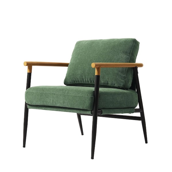 Uixe Mid-Century Modern Green Cotton Fabric Upholstery Arm Chair with Metal Legs(Set of 1)