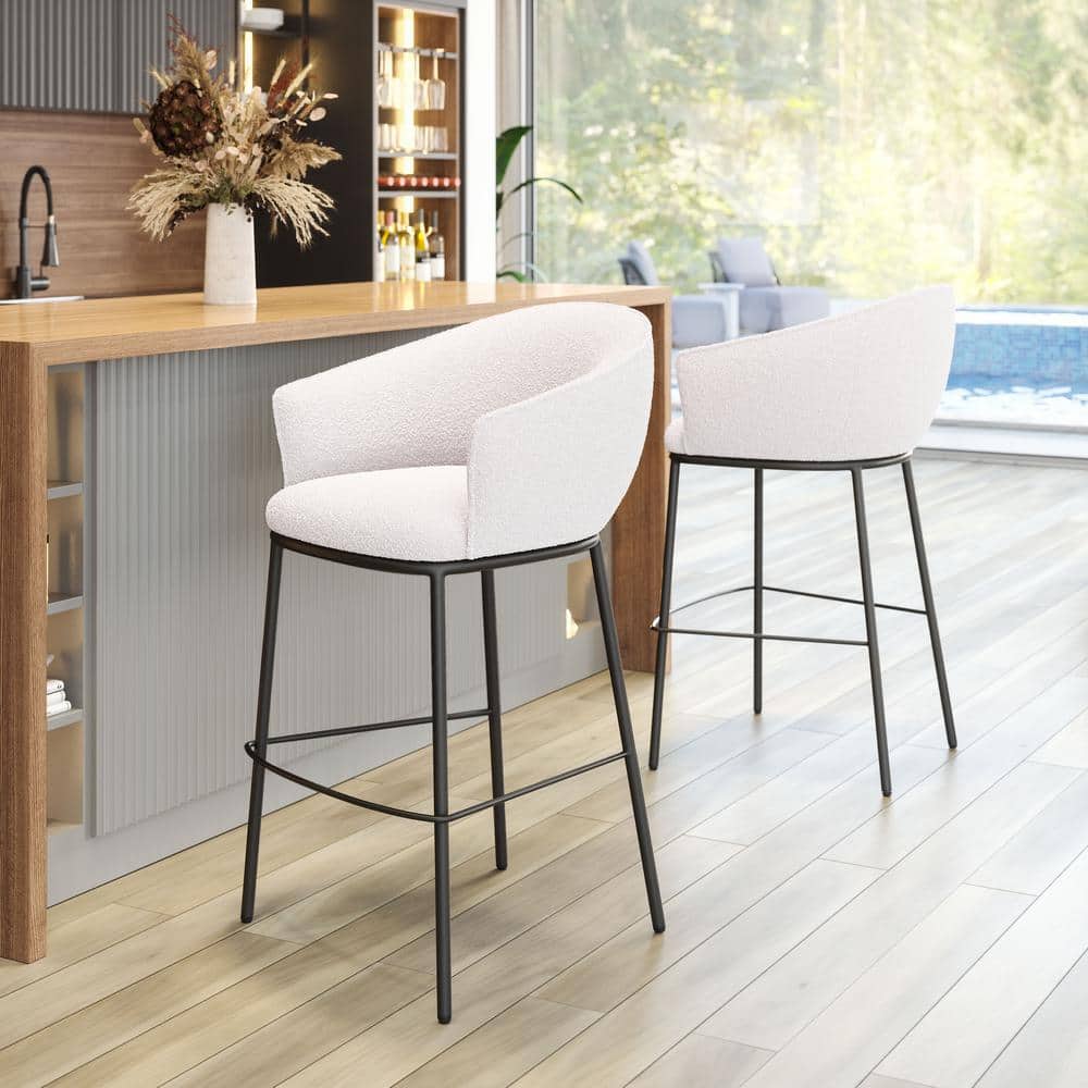 sopo　いす ZUO Essen 29.5 in. Solid Back Ivory Plywood Frame Barstool with
