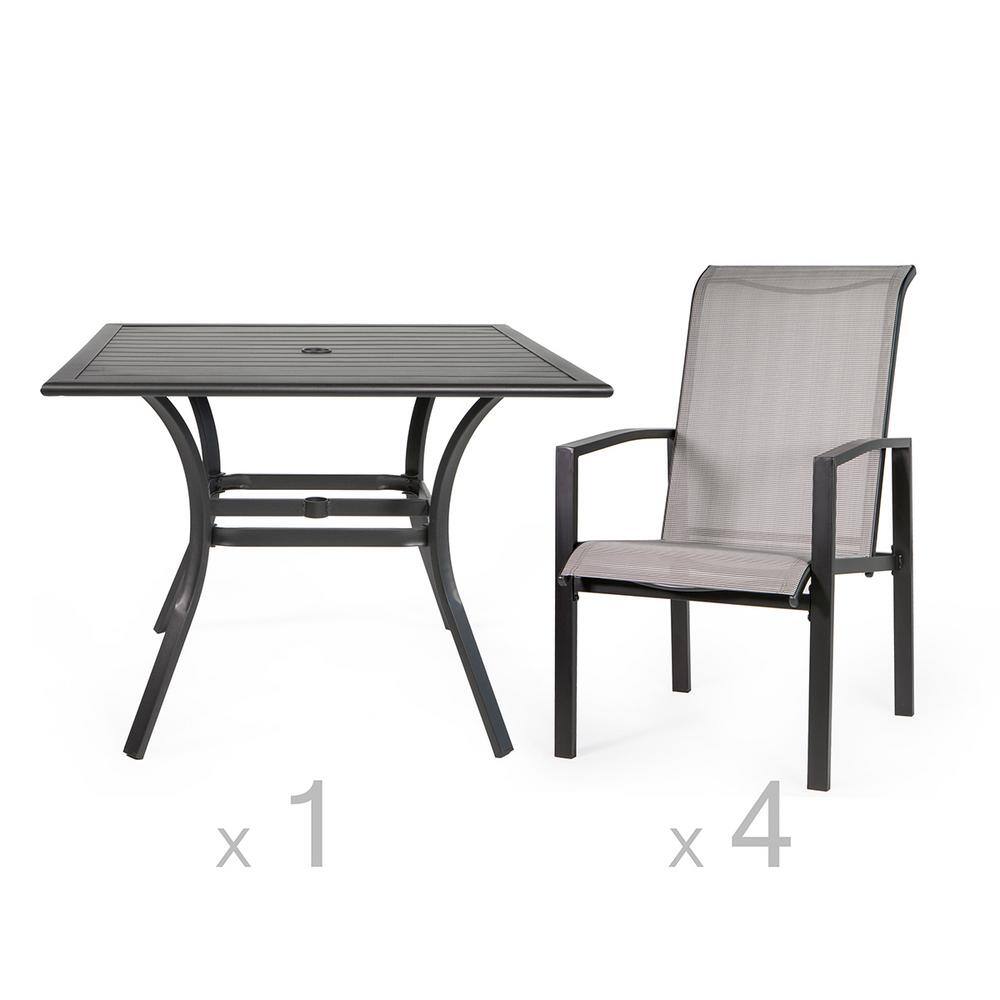 Vienna Gray 5-Piece Outdoor Patio Dining Set with Mesh Chairs