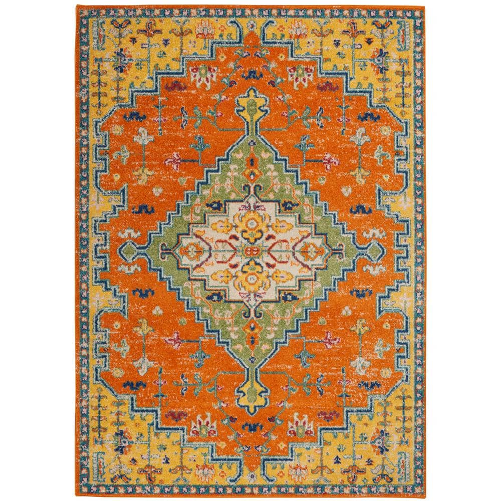 Allure Boho Medallion 5' x 7' Orange Multicolor Easy-Care Area Rug