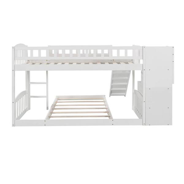 URTR Stairway White Twin Over Twin Bunk Bed Frame with Slide and