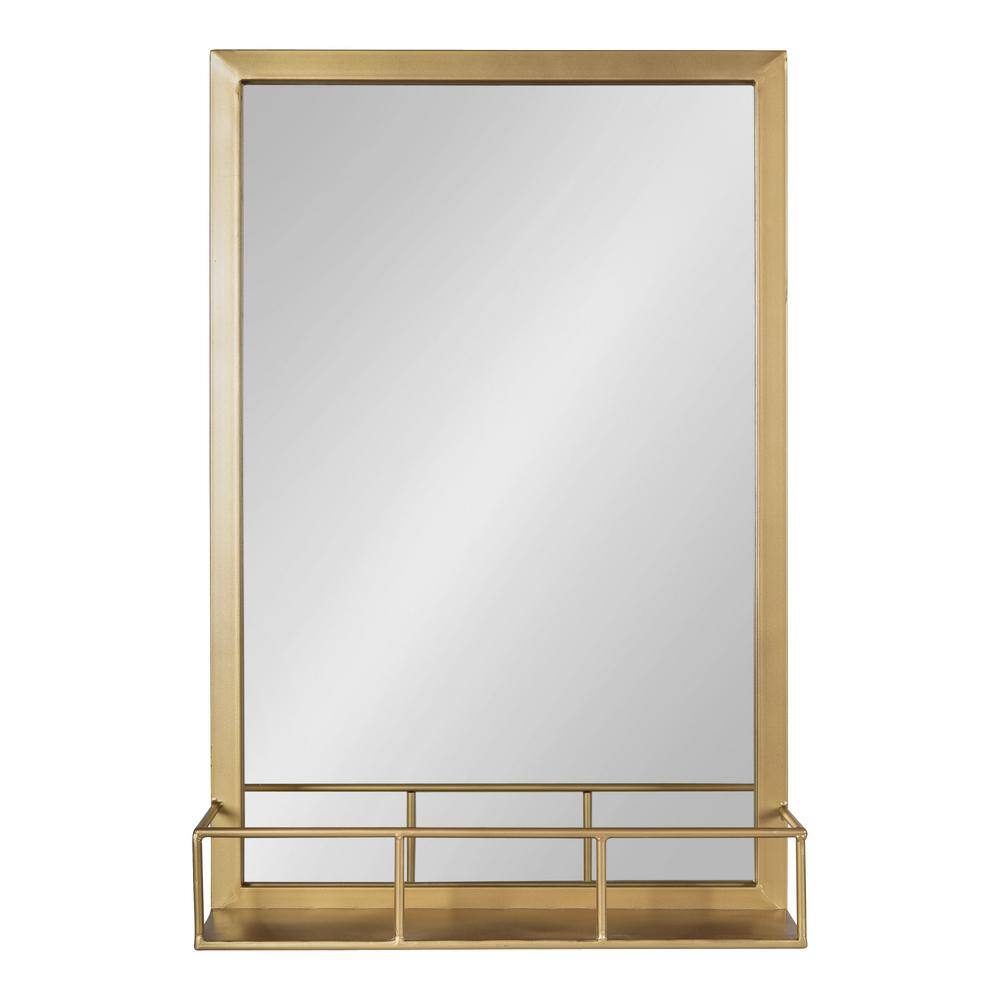 Modern Rectangular Gold Mirror with Shelf - 24x34.7 Inches