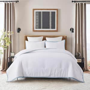 Framed 2-Piece Blue Fog/White Microfiber Twin Comforter Set