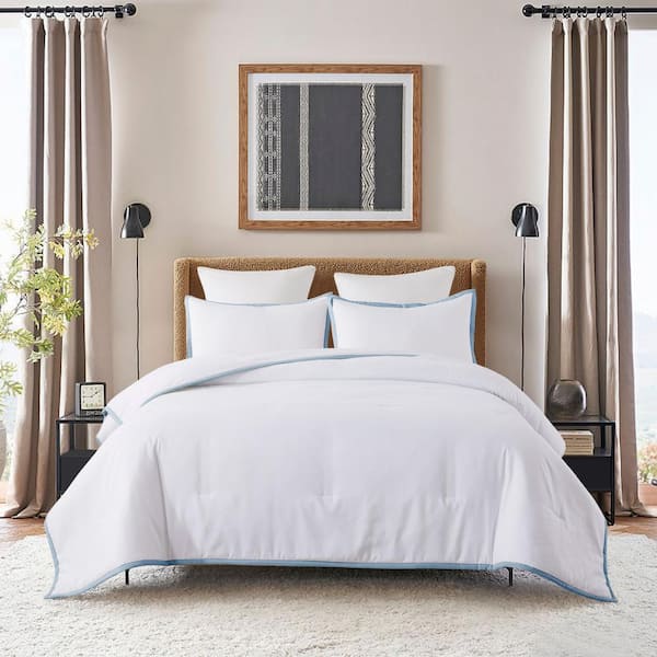 St. James Home Framed 3-Piece Blue Fog/White Microfiber Full/Queen Comforter Set