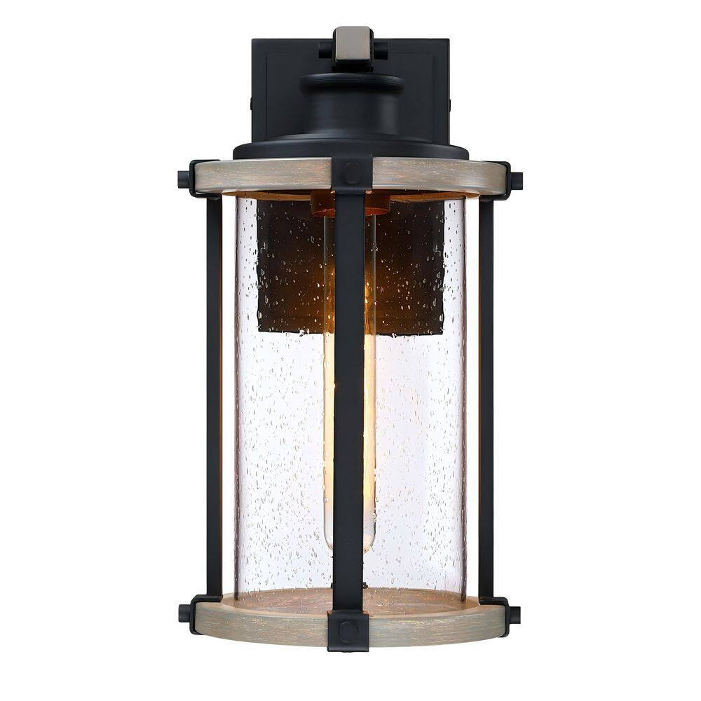 13.78 in. 1-Light Black and Faux Wood Grain Lantern Outdoor Sconce, Hardwired price history on PriceWatchPro