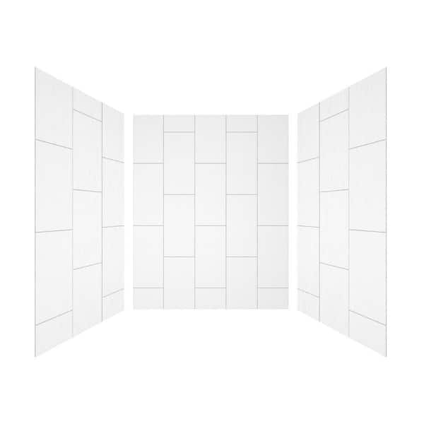 60 in. W x 75 in. H 3-Piece Solid Surface Glue Up Alcove Shower Wall Surround in White Big Tiles for Shower Cubicles
