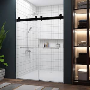 57-60 in. W x 79 in. H Sliding Frameless Double Shower Door in Matte Black With Upgraded Crashproof System Technology