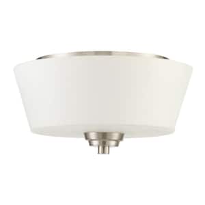 Grace 13 in. 2-Light Brushed Nickel Transitional Flush Mount with Frosted White Glass Shade and No Bulbs Included 1-Pack