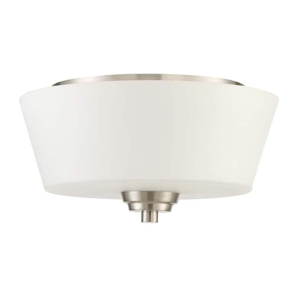 CRAFTMADE Grace 13 in. 2-Light Brushed Nickel Transitional Flush Mount with Frosted White Glass Shade and No Bulbs Included 1-Pack
