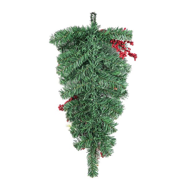 25 in. H Flocked Berry, Ornament and Pinecone Ribbon Teardrop