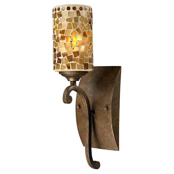 Springdale Lighting Knighton 1-Light Antique Golden Bronze Sconce with Mosaic Art Glass
