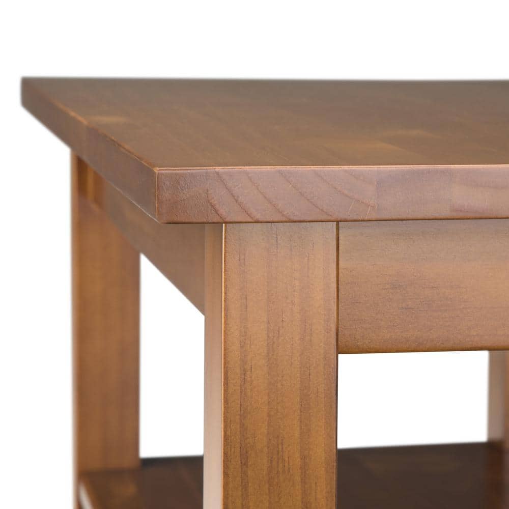 Warm Shaker Handcrafted Pine Side Table with Storage - Light Golden Brown