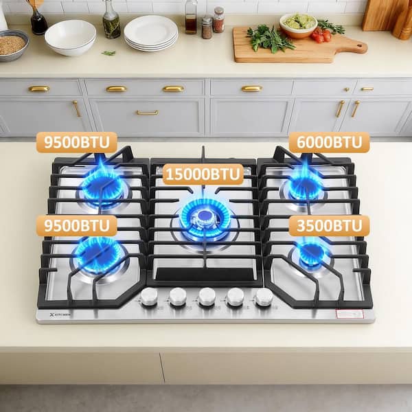 30 in. 5-Burner Gas Cooktop in Stainless Steel with Quick Boil and Simmer Burner