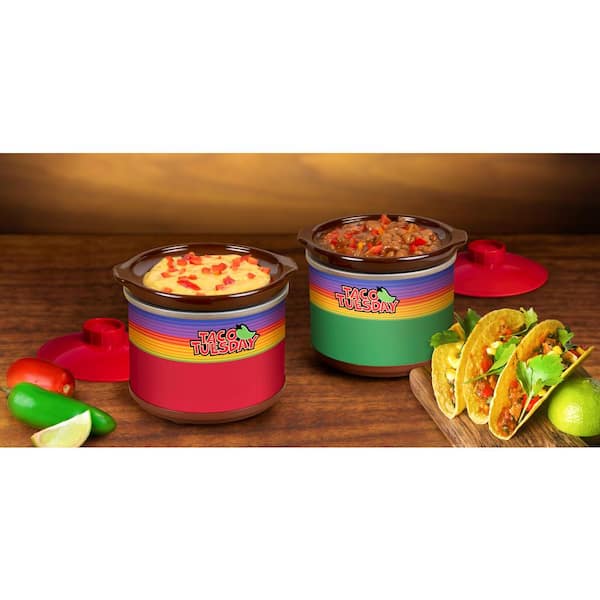 Taco Tuesday TTRDP2RD 2-Quart Fiesta Slow Cooker With Tempered Glass Lid,  Cool-Touch Handles, Removable Round Ceramic Pot 