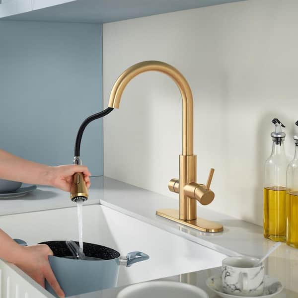 Sunset 4-in-1 Single Handle 360 Spout Swivel 17.5 in. Faucet for Hot Water with Boiler Tank and Filter in Brushed Gold