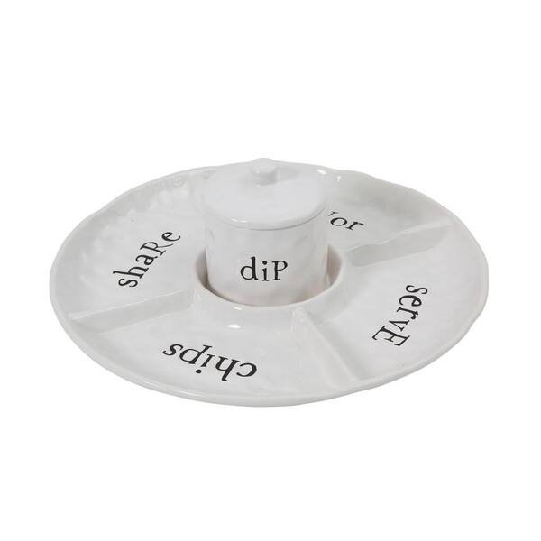 Gerson 2-Piece White Dolomite Chip and Dip Server Set with Dip Container