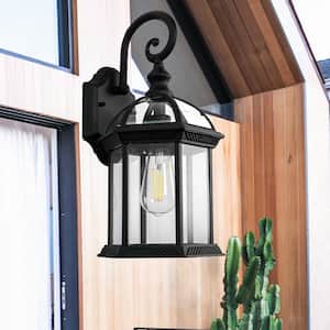 1-Light Black Waterproof Outdoor Porch Light Wall Sconce Light with Clear Glass Shade (2-Pack)