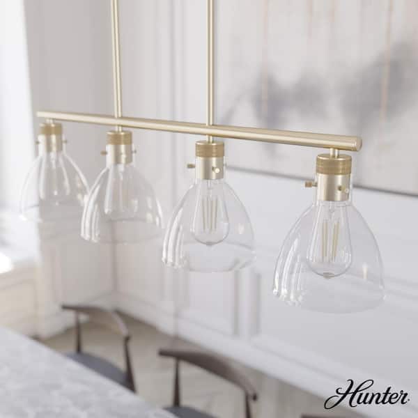 Hunter Van Nuys 4-Light Alturas Gold Island Linear Chandelier for Kitchen Island with No Bulbs Included