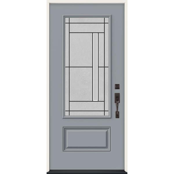 JELD-WEN 36 in. x 80 in. Left-Hand 3/4 Lite Decorative Glass Atherton Stone Fiberglass Prehung Front Door