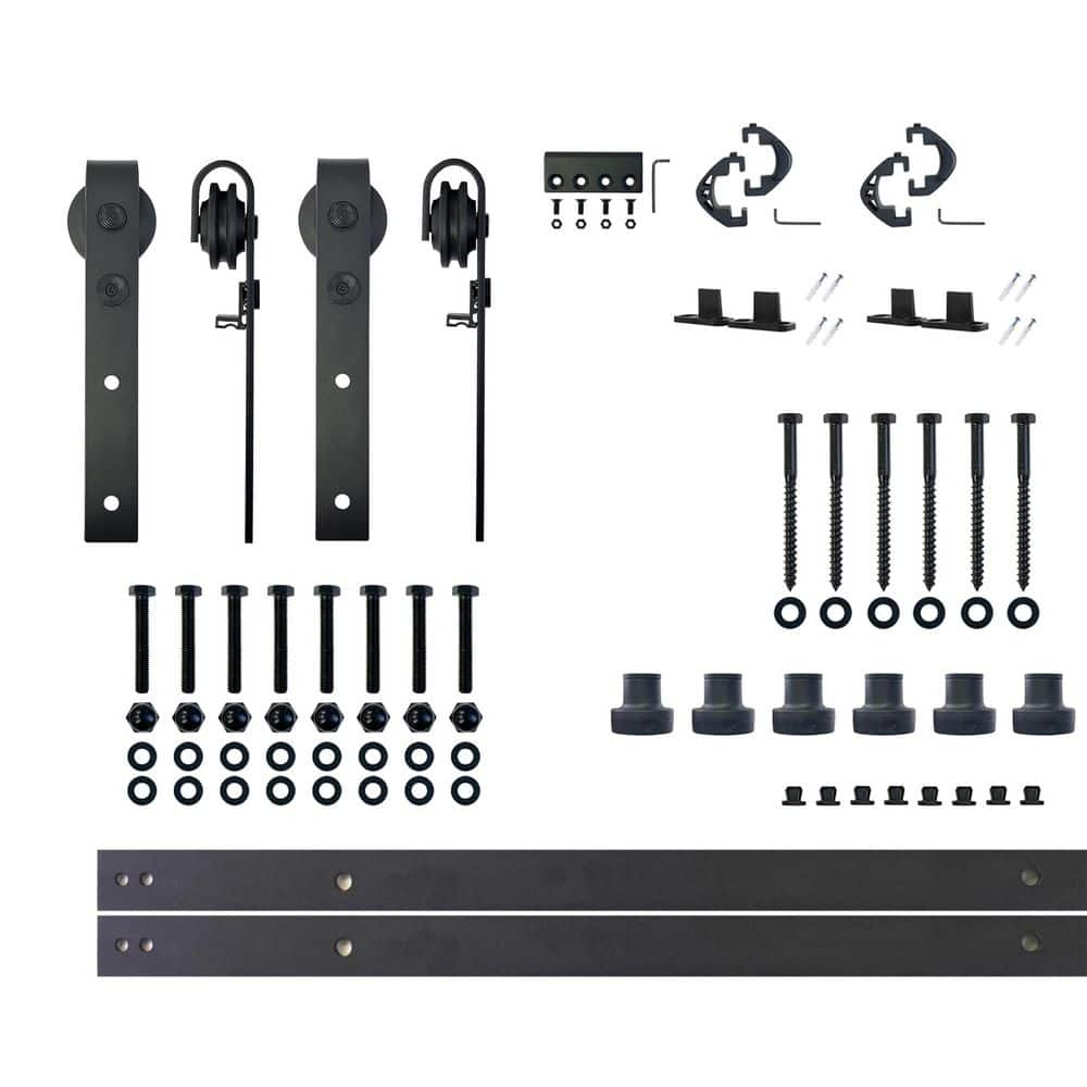 9 ft./108 in. Black Rustic Non-Bypass Sliding Barn Door Track and Hardware Kit for Double Doors price history on PriceWatchPro