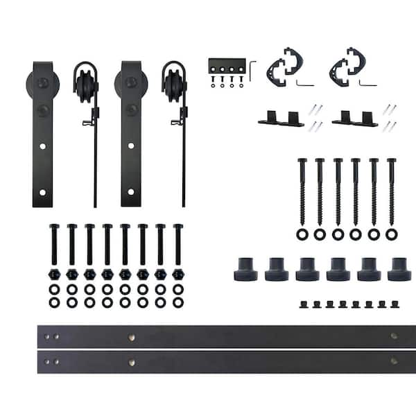 HOMACER 9 ft./108 in. Black Rustic Non-Bypass Sliding Barn Door Track and Hardware Kit for Double Doors