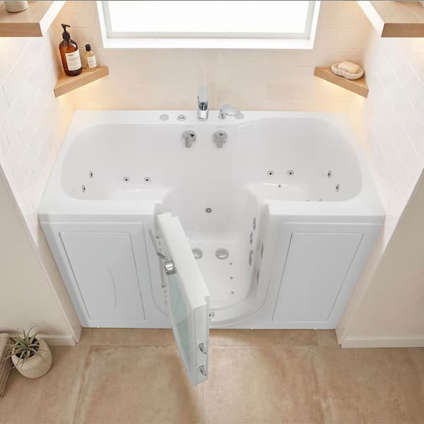 Tub4Two 60 in. Whirlpool and Air Bath Walk-In Bathtub in White, Independent Foot Massage, Fast Fill Faucet, Dual Drain